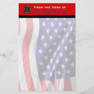 Firefighter Gift American Flag Maltese Cross Stationery