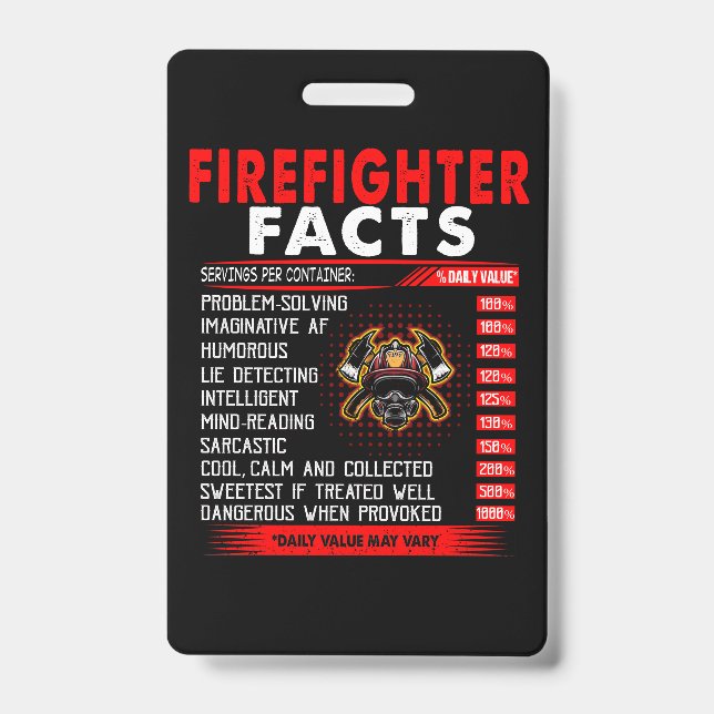 Firefighter Gift | Firefighter Facts Gifts ID Badge (Front)