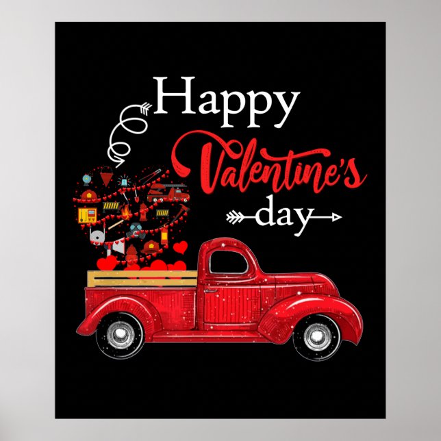 Firefighter Gift | Happy Valentine Day Firefighter Poster (Front)