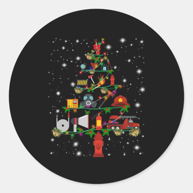 Firefighter Gift | Merry Christmas Firefighter Fun Classic Round Sticker (Front)