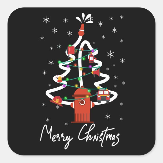Firefighter Gift | Merry Christmas Firefighter Square Sticker (Front)