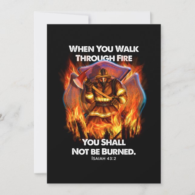 Firefighter Gift | When You Walk Through Fire Holiday Card (Front)