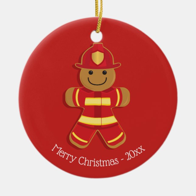Firefighter Gingerbread Person | Ceramic Ornament (Front)