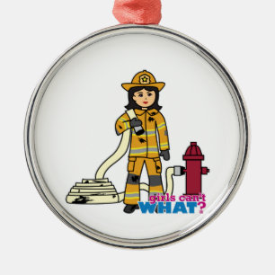 Firefighter Girl - Brunette Metal Tree Decoration