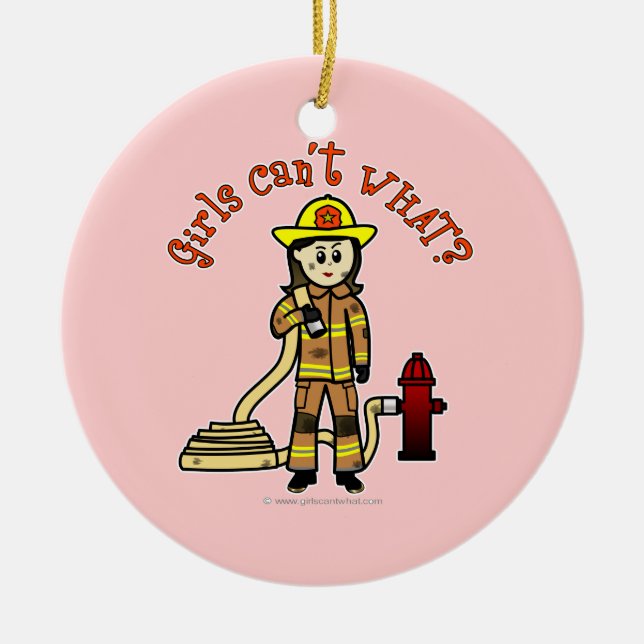 Firefighter Girl Ceramic Tree Decoration (Front)