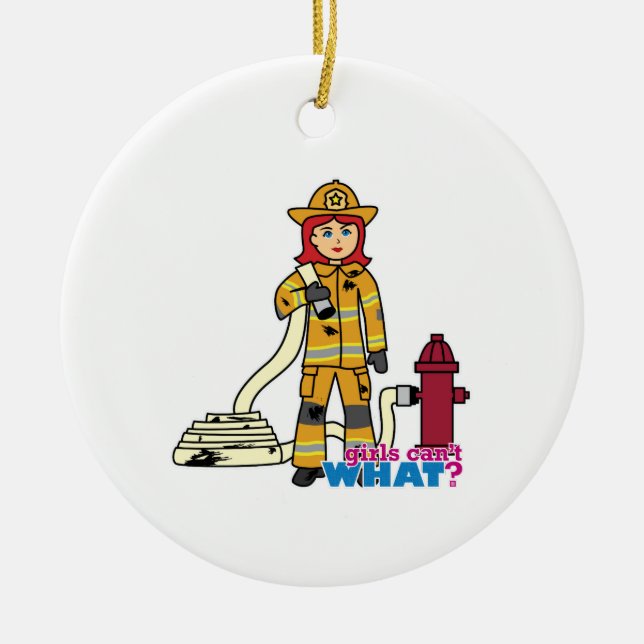 Firefighter Girl - Red Ceramic Tree Decoration (Front)