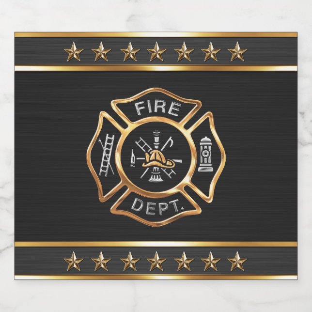Firefighter Gold Emblem Beer Bottle Label (Single Label)