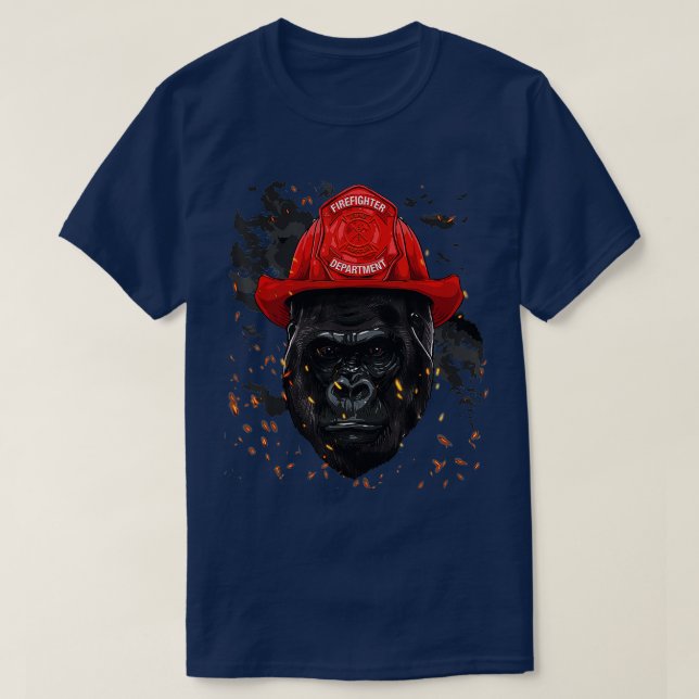 Firefighter Gorilla Ape Fire Department Fireman Mo T-Shirt (Design Front)