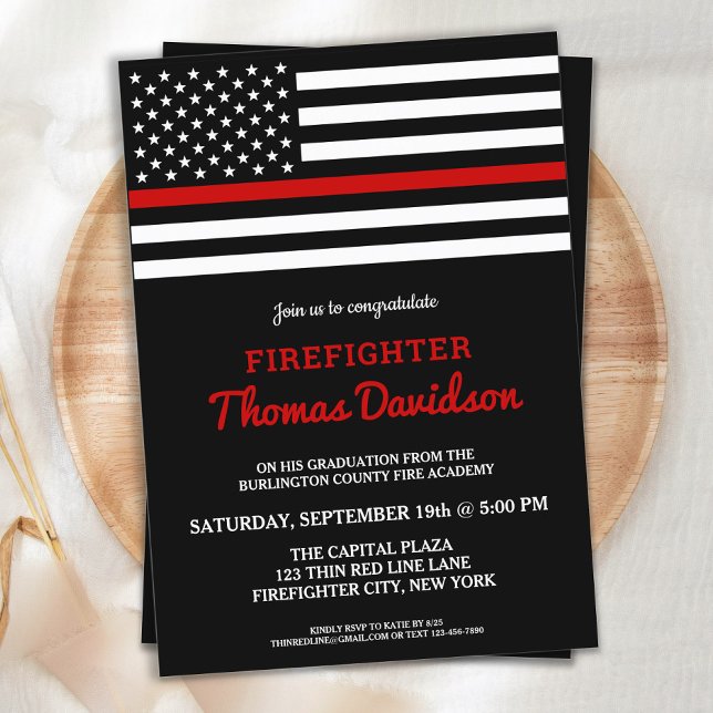 Firefighter Graduation Fire Academy Thin Red Line Invitation (Creator Uploaded)