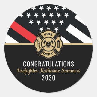  Firefighter Graduation Party Thin Red Line Flag Classic Round Sticker