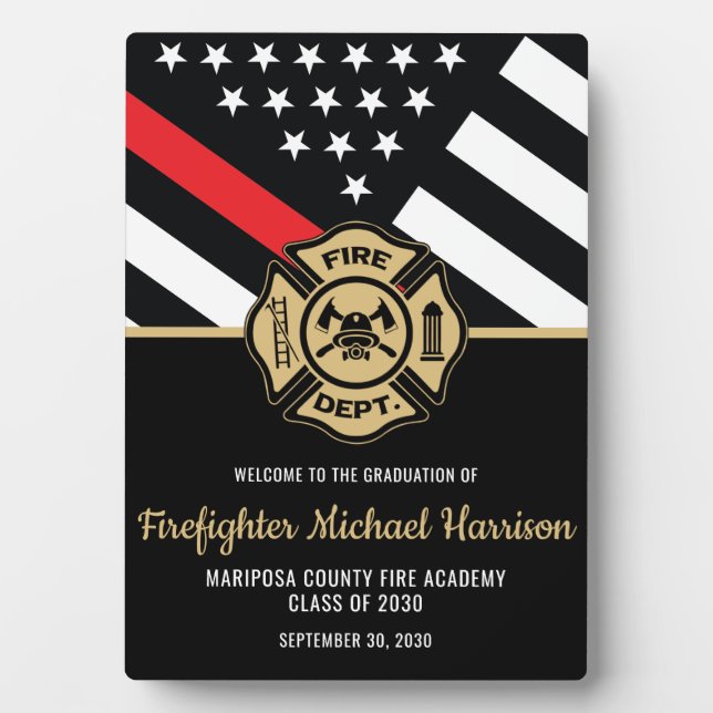 Firefighter Graduation Red Line Fireman Welcome Plaque (Front)