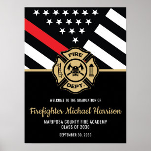 Firefighter Graduation Red Line Fireman Welcome Poster