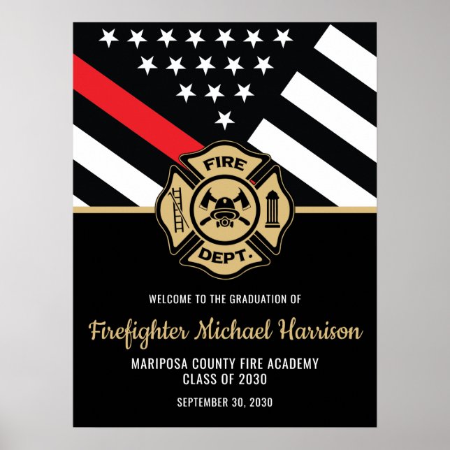 Firefighter Graduation Red Line Fireman Welcome Poster (Front)