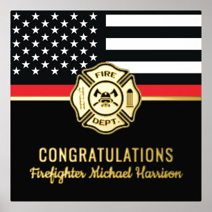 Firefighter Graduation Red Line Flag Fireman Foil Prints