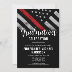 Firefighter Graduation Red Line Flag Fireman Invitation