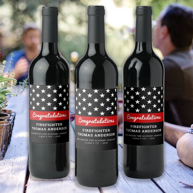 Firefighter Graduation Thin Red Line Party Wine Label (Creator Uploaded)