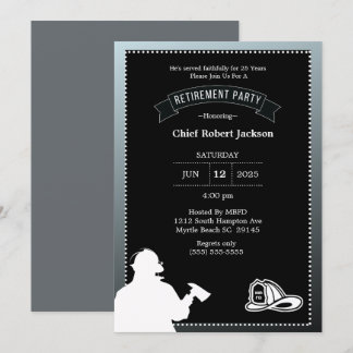 Firefighter Grey Black Retirement Party Invitation
