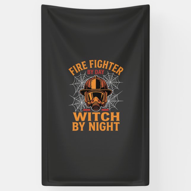 Firefighter Halloween Witch Night Design Banner (Vertical)