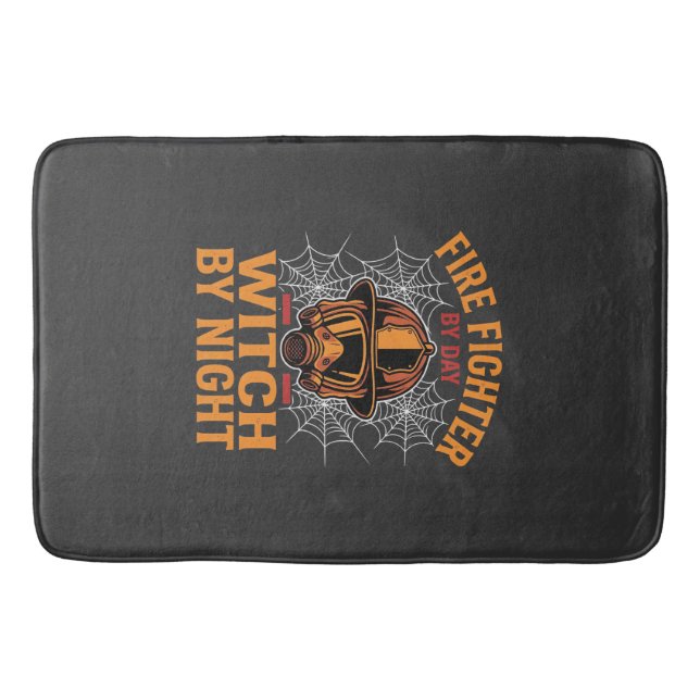 Firefighter Halloween Witch Night Design Bath Mat (Front)