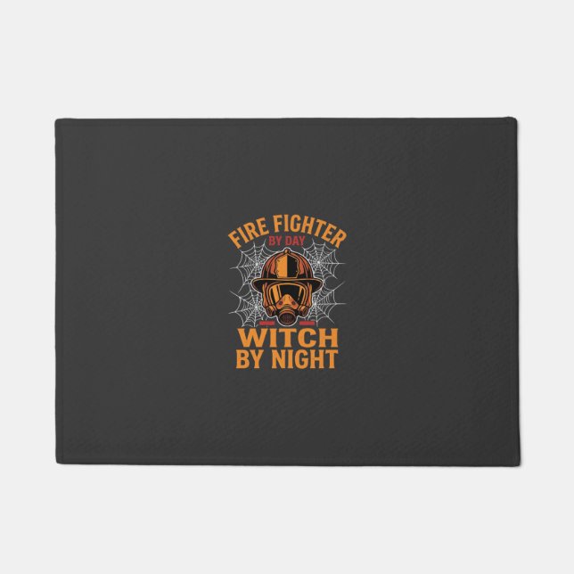 Firefighter Halloween Witch Night Design Doormat (Front)