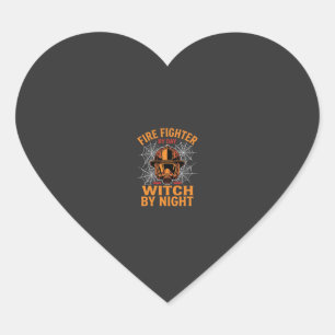 Firefighter Halloween Witch Night Design Heart Sticker