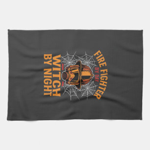 Firefighter Halloween Witch Night Design Tea Towel