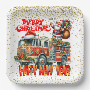 Firefighter Happy New Year  Paper Plate