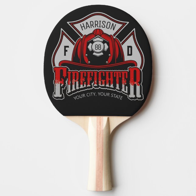 Firefighter Helmet ADD NAME Fire Department Rescue Ping Pong Paddle (Front)
