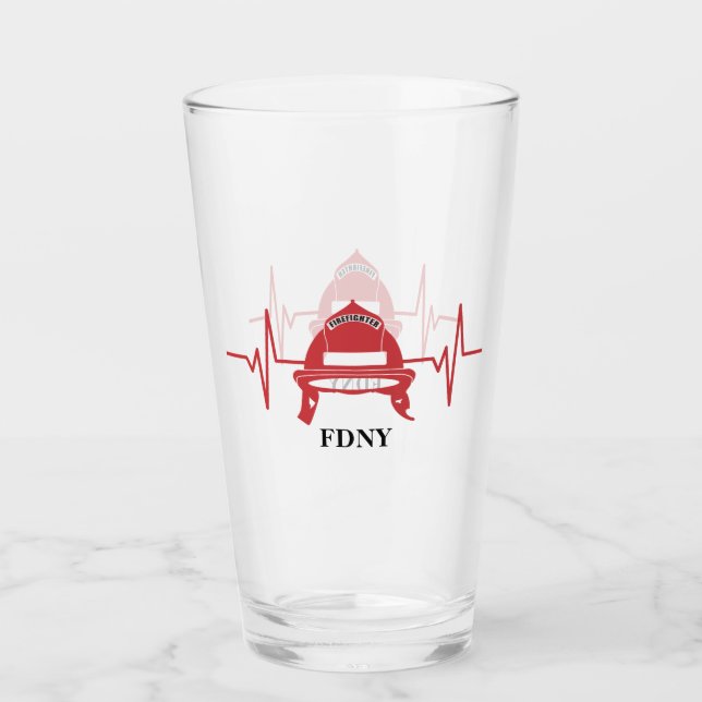 Firefighter Helmet Heartbeat Personalised  Glass (Front)