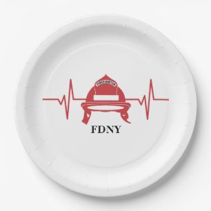 Firefighter Helmet Heartbeat Personalised Paper Plate