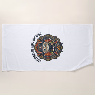 Firefighter Hero Cat Cat Graphic Tee Art - Firefig Beach Towel