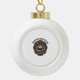 Firefighter Hero Cat Cat Graphic Tee Art - Firefig Ceramic Ball Christmas Ornament