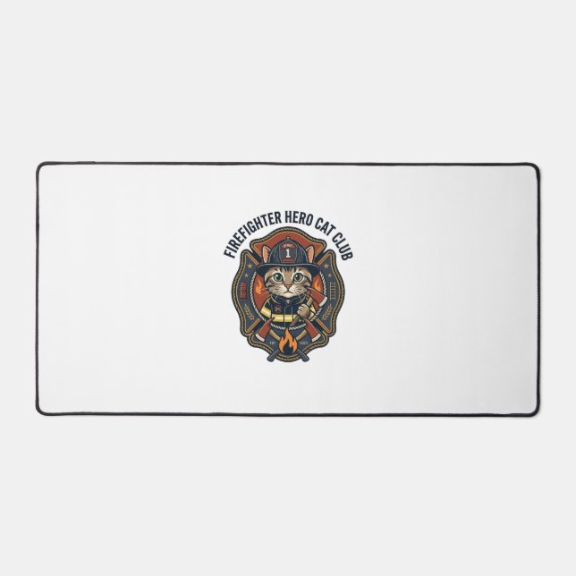 Firefighter Hero Cat Cat Graphic Tee Art - Firefig Desk Mat (Front)