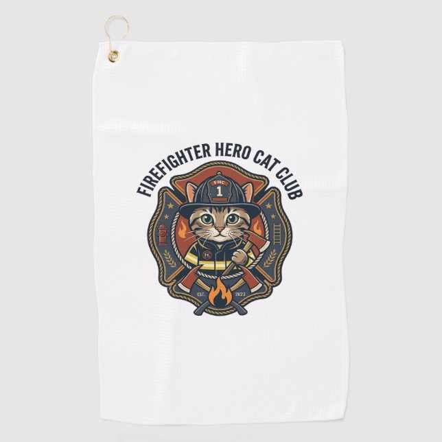 Firefighter Hero Cat Cat Graphic Tee Art - Firefig Golf Towel (Front)