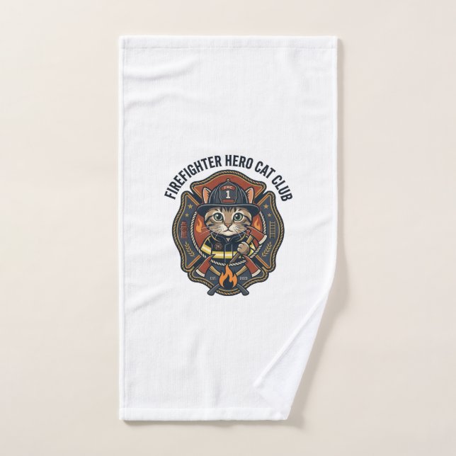 Firefighter Hero Cat Cat Graphic Tee Art - Firefig Hand Towel (Hand Towel)