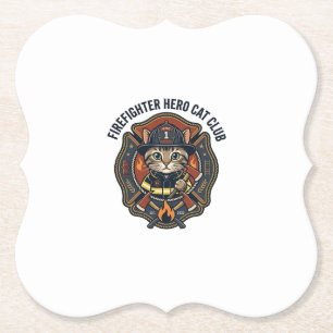 Firefighter Hero Cat Cat Graphic Tee Art - Firefig Paper Coaster
