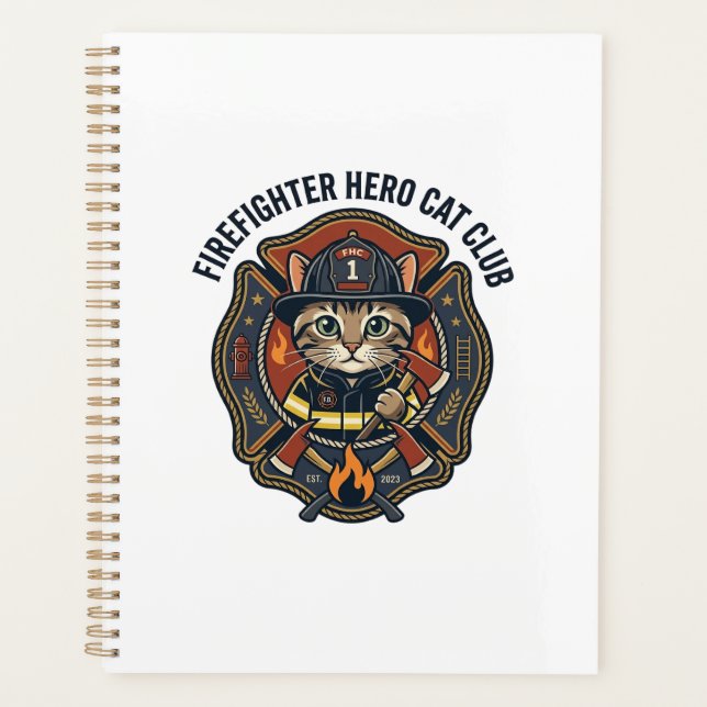 Firefighter Hero Cat Cat Graphic Tee Art - Firefig Planner (Front)