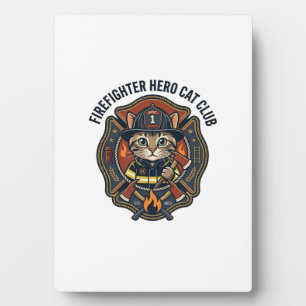 Firefighter Hero Cat Cat Graphic Tee Art - Firefig Plaque