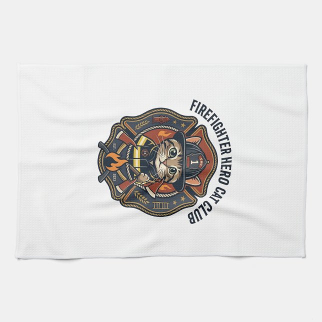 Firefighter Hero Cat Cat Graphic Tee Art - Firefig Tea Towel (Horizontal)