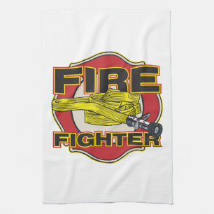 Firefighter Hose and Shield Tea Towel