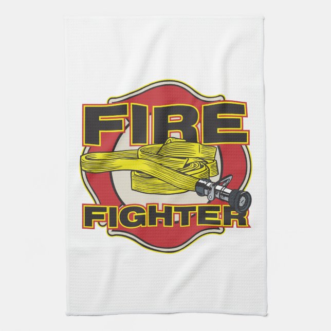 Firefighter Hose and Shield Tea Towel (Vertical)