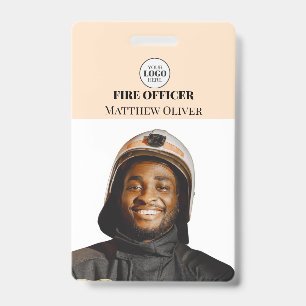 Firefighter ID Photo Simple Beige Logo Badge