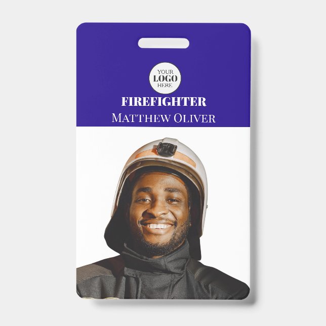 Firefighter ID Photo Simple Blue Logo Badge (Front)