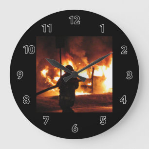 Firefighter In The Flames Large Clock