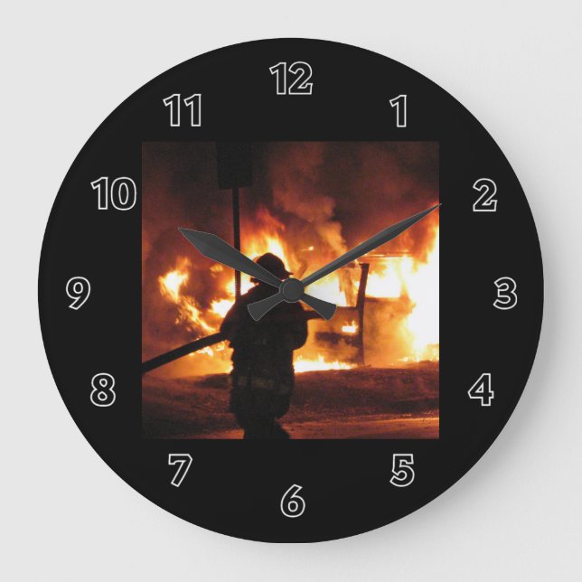 Firefighter In The Flames Large Clock (Front)