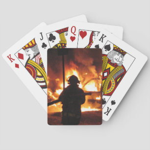 Firefighter In The Flames Playing Cards