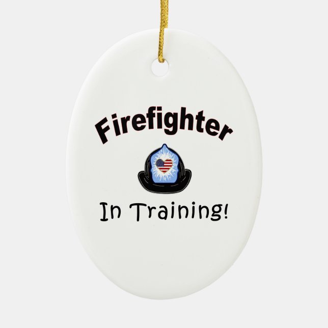 Firefighter In Training Ceramic Tree Decoration (Front)