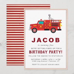 Firefighter Kids Birthday Invitation