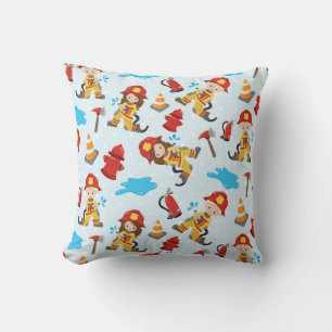 Firefighter Kids with Equipment Pattern Cushion
