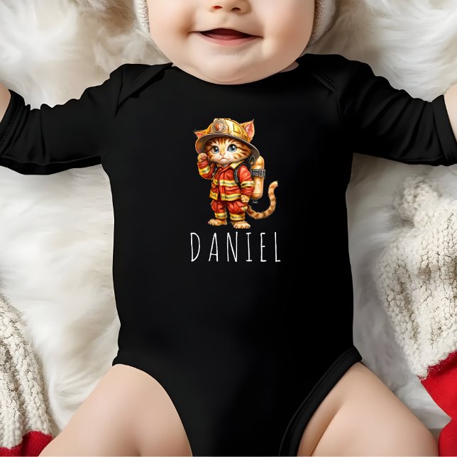 Firefighter Kitten Cute Fireman Baby Bodysuit (Creator Uploaded)